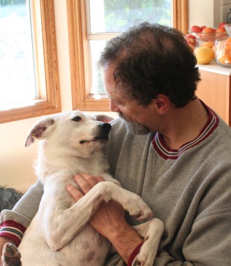 The Saint (a.k.a. my hubsy) with ex-trash puppy Ajax / Photo: Katerina Lorenzatos Makris