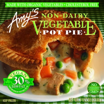 From freezer to microwave: A couple of Amy’s pot pies starred as Christmas dinner’s simple but tasty main course, accompanied by baked yams (all I have to is wash those and stick ‘em in the oven), and broccolini (a delish hybrid of broccoli and kai-lan, or Chinese broccoli (again just have to wash and par-boil for a minute). Photo: Amy's Kitchen