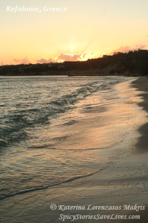 Sunrise over one of the hundreds of magnificent beaches in Kefalonia Ionian Sea, Greece