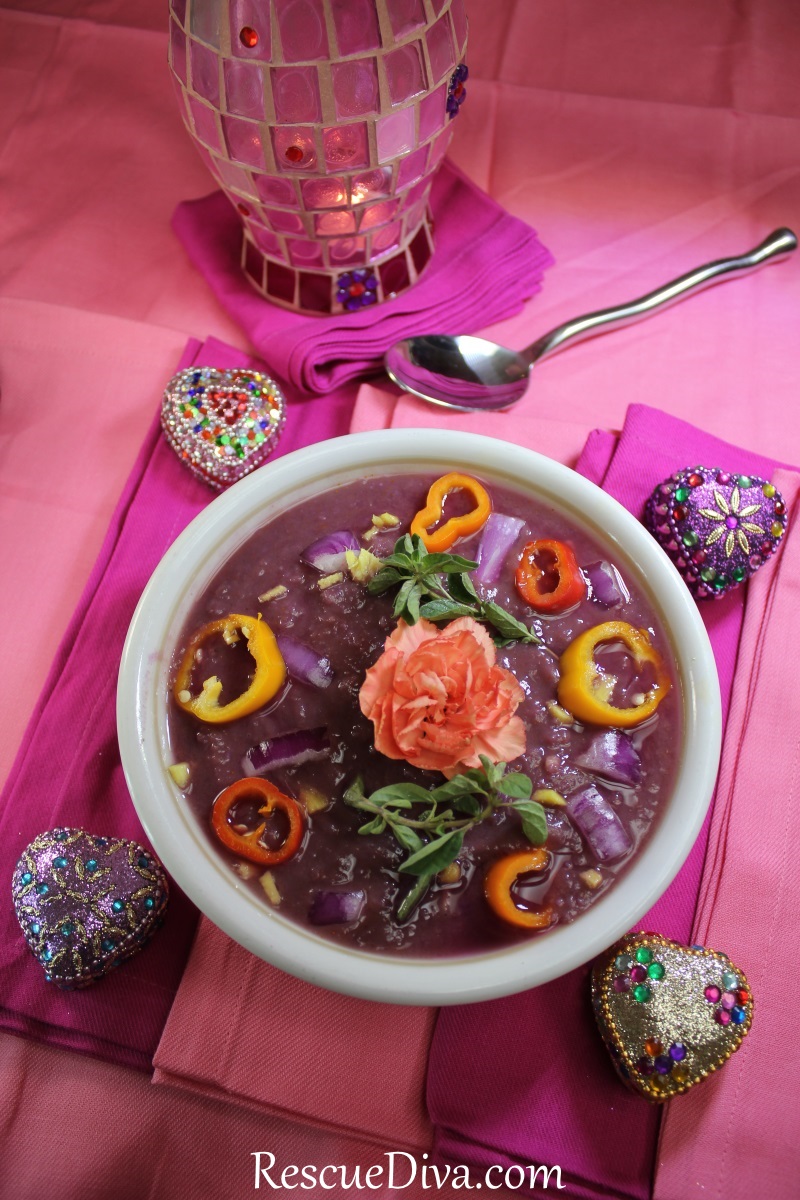 Perky Sweet Potato Soup with Caramelized Onions, Ginger, and Curry (romantic vegan recipe)